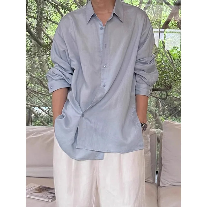 Men’s Linen-Silk Overshirt – Lightweight Long Sleeve Classic