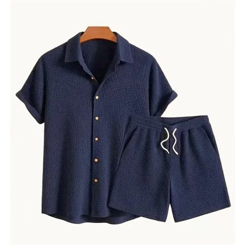 Men’s Woven Summer Set – Textured Shirt & Shorts