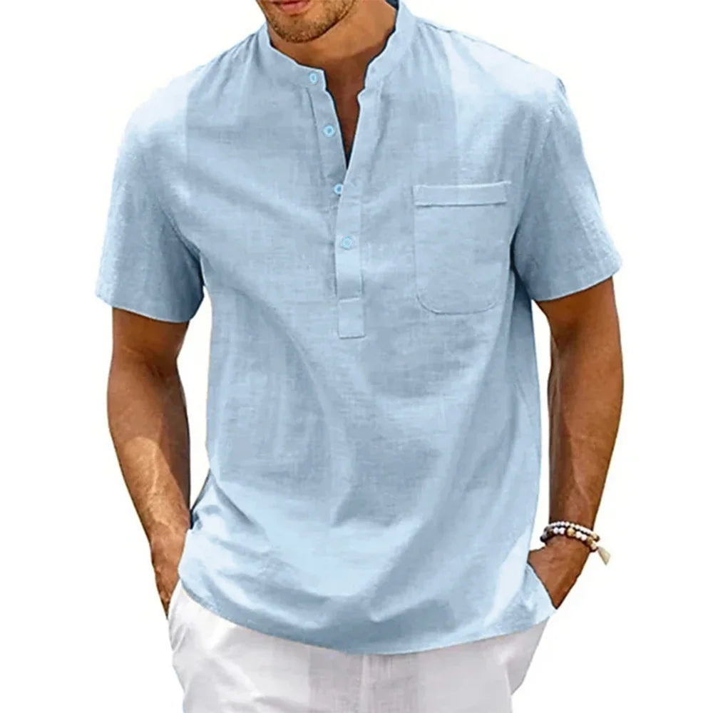 Men’s Linen-Cotton Henley Shirt – Refined Summer Essential
