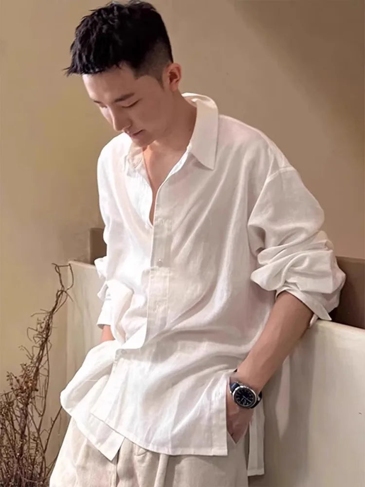 Men’s Linen-Silk Overshirt – Lightweight Long Sleeve Classic
