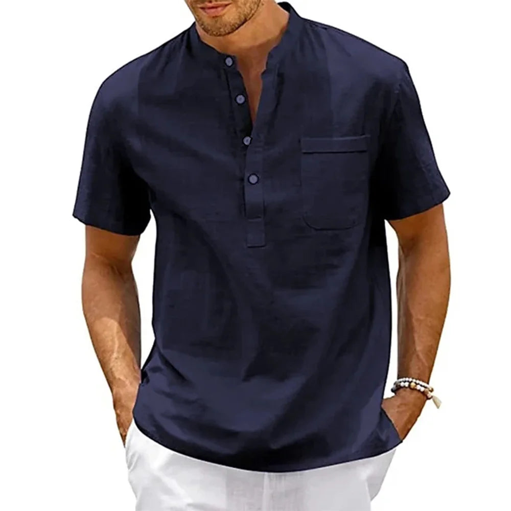 Men’s Linen-Cotton Henley Shirt – Refined Summer Essential