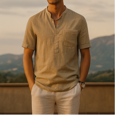 Men’s Linen-Cotton Henley Shirt – Refined Summer Essential