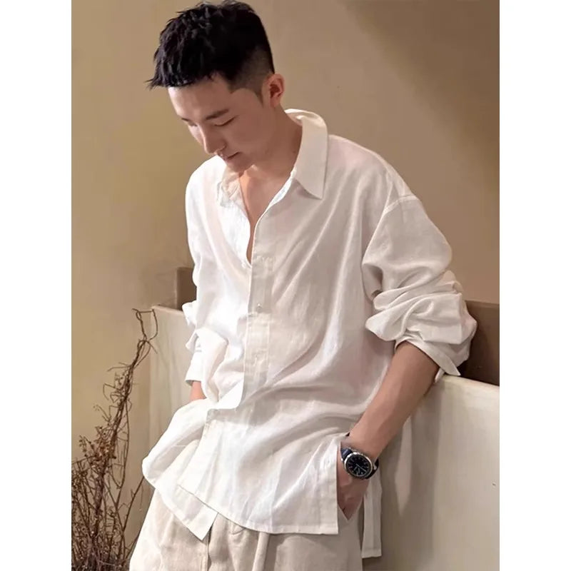 Men’s Linen-Silk Overshirt – Lightweight Long Sleeve Classic