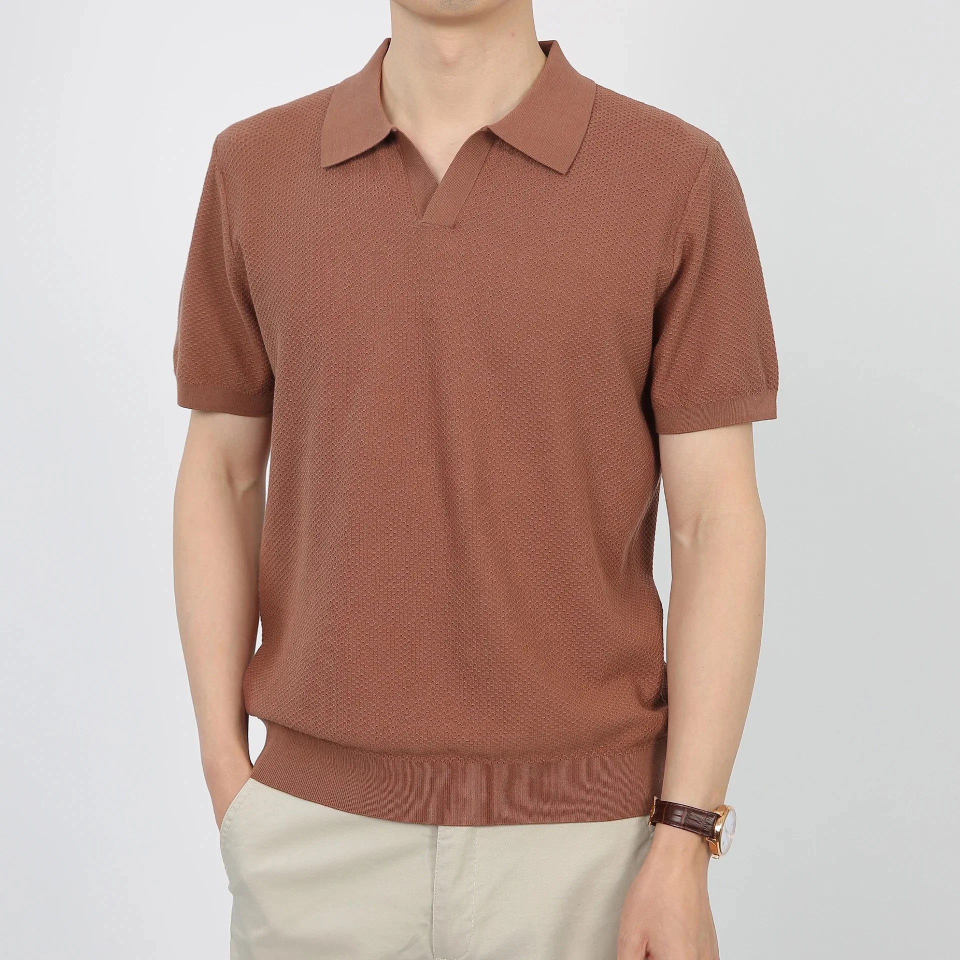 Men’s Linen-Silk Knit Polo – Lightweight Summer Elegance
