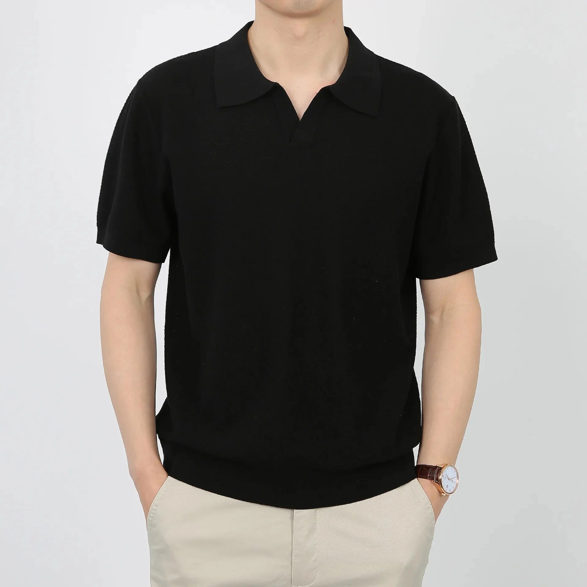 Men’s Linen-Silk Knit Polo – Lightweight Summer Elegance