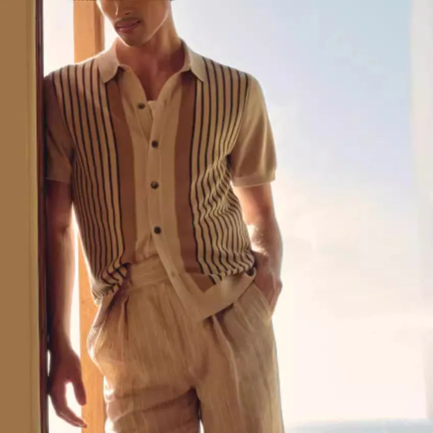 Men’s Striped Knit Shirt – Short Sleeve Summer Classic
