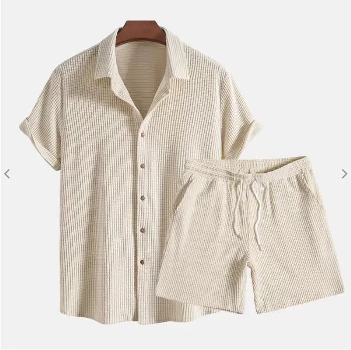 Men’s Woven Summer Set – Textured Shirt & Shorts