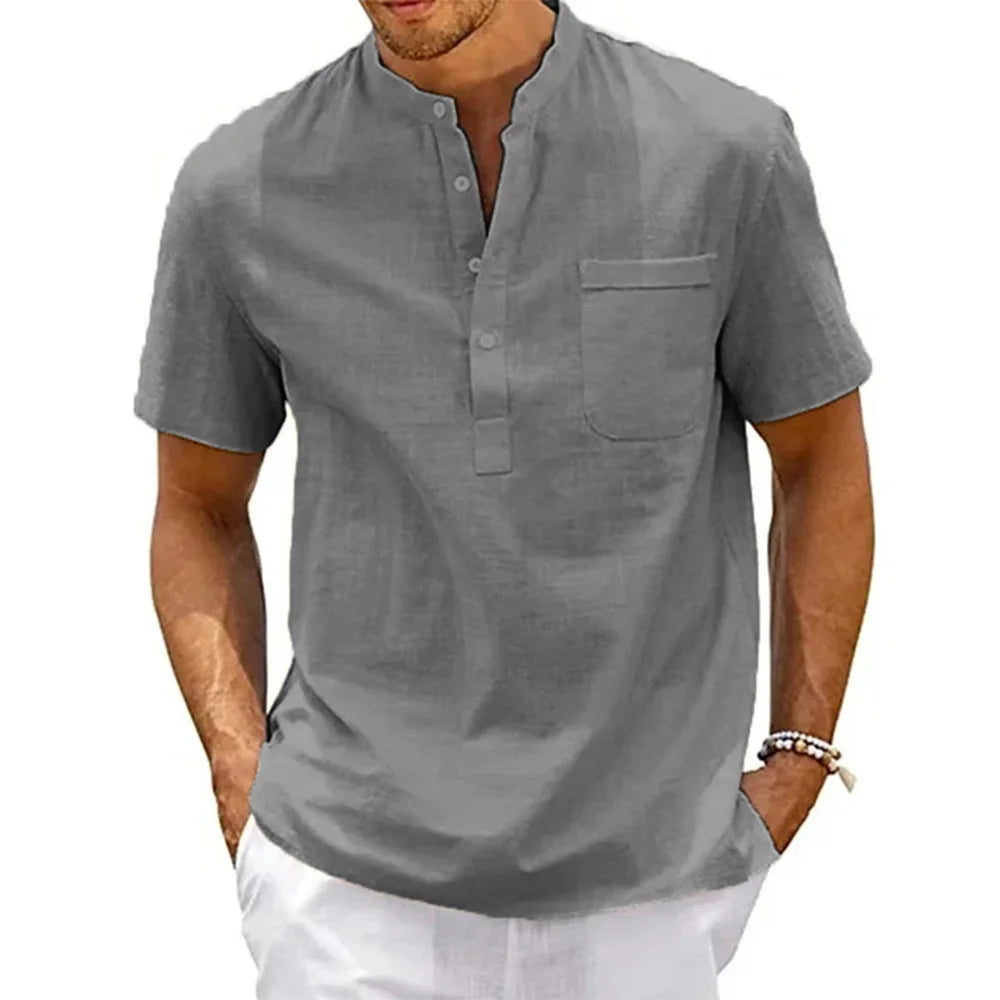 Men’s Linen-Cotton Henley Shirt – Refined Summer Essential