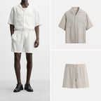 Men’s Tailored Linen Set – Relaxed Shirt & Drawstring Shorts