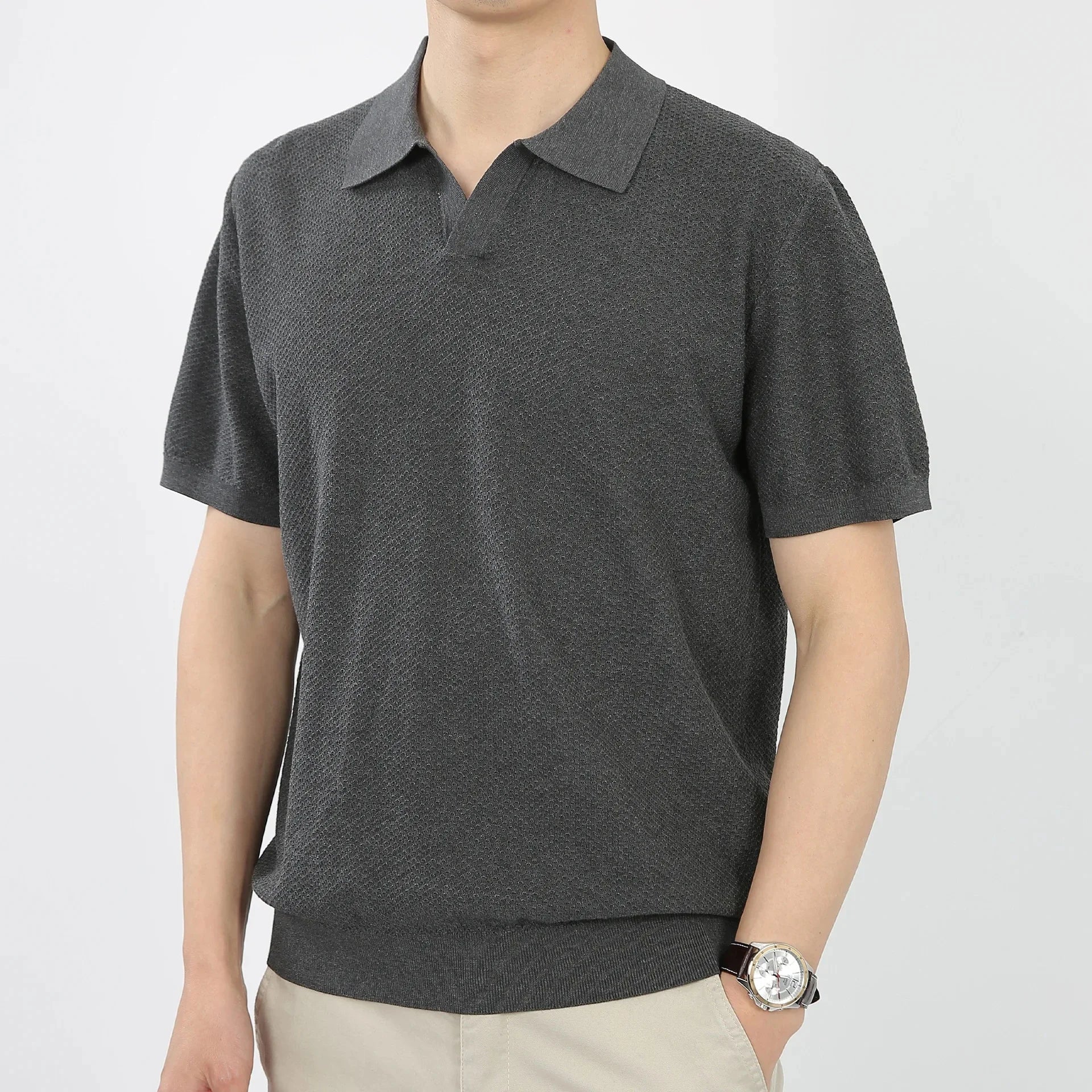 Men’s Linen-Silk Knit Polo – Lightweight Summer Elegance