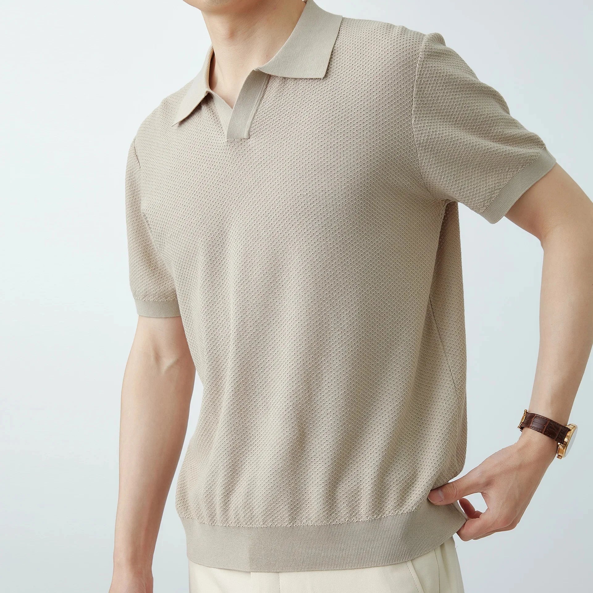 Men’s Linen-Silk Knit Polo – Lightweight Summer Elegance