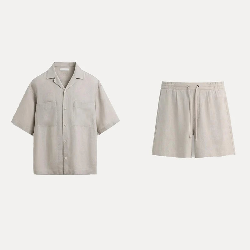 Men’s Tailored Linen Set – Relaxed Shirt & Drawstring Shorts