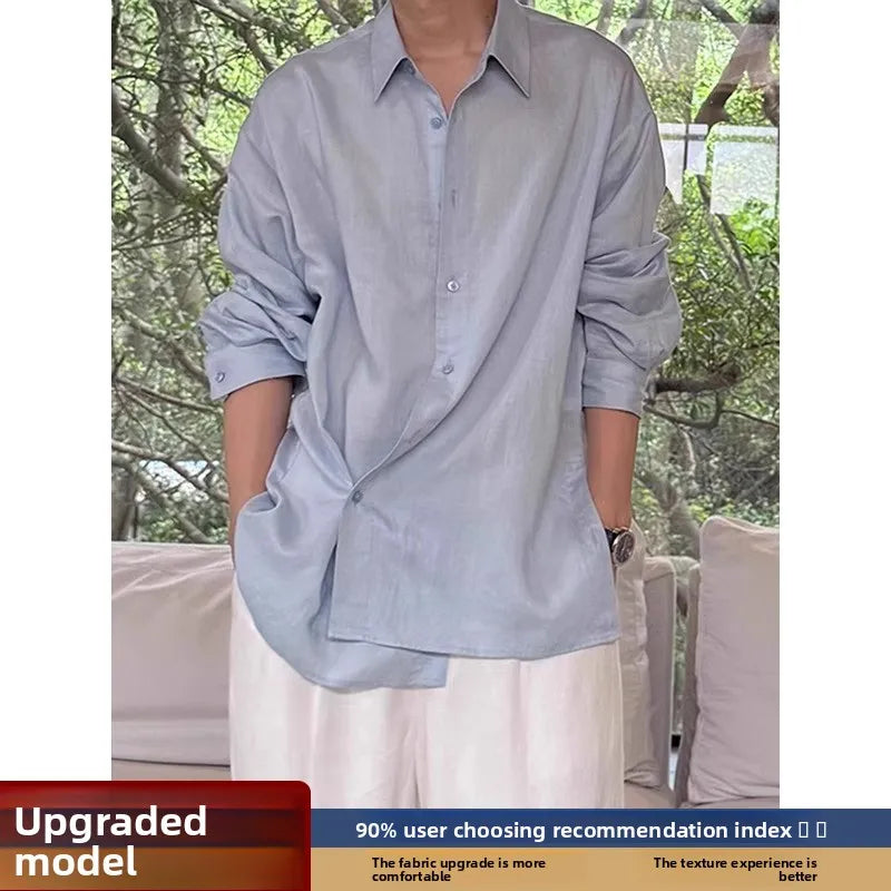 Men’s Linen-Silk Overshirt – Lightweight Long Sleeve Classic