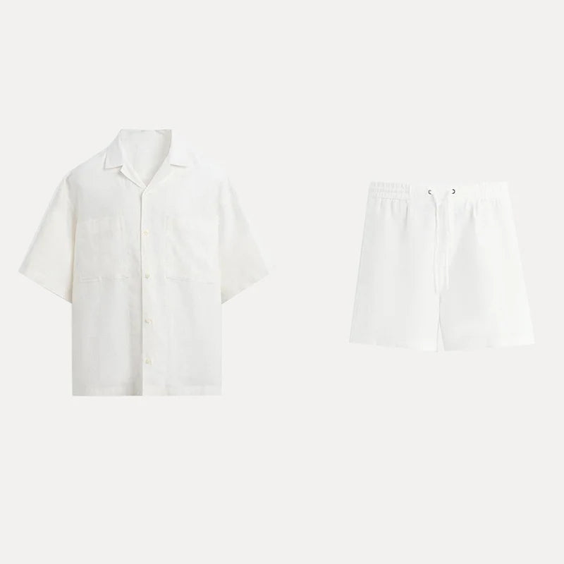 Men’s Tailored Linen Set – Relaxed Shirt & Drawstring Shorts
