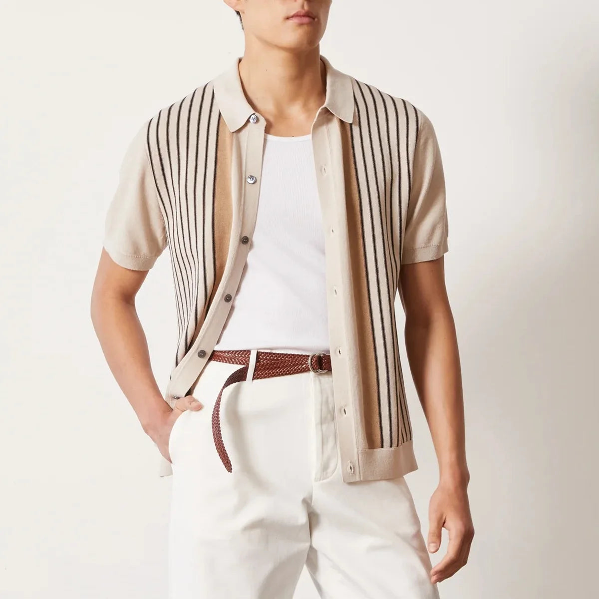 Men’s Striped Knit Shirt – Short Sleeve Summer Classic