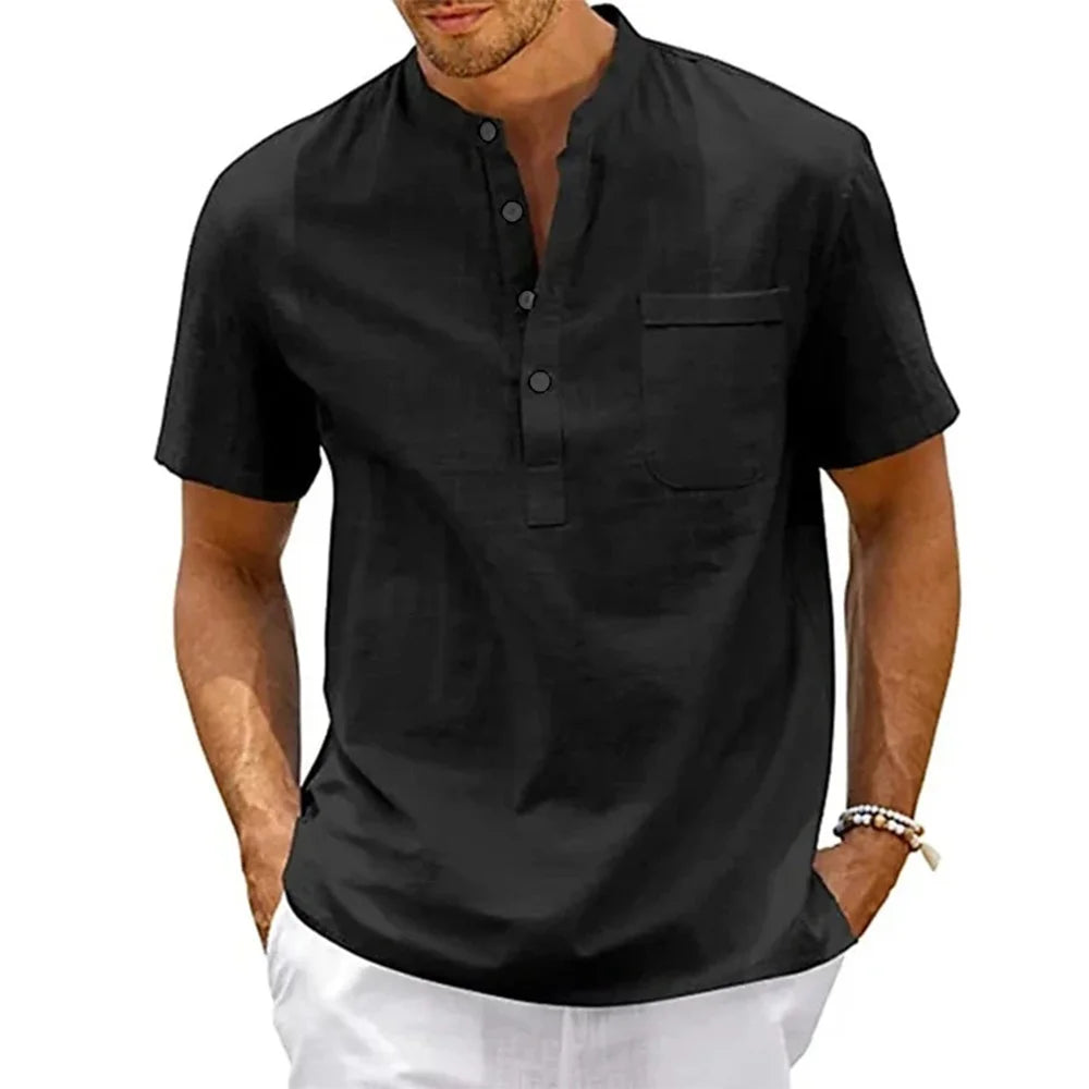 Men’s Linen-Cotton Henley Shirt – Refined Summer Essential