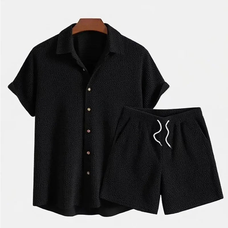 Men’s Woven Summer Set – Textured Shirt & Shorts