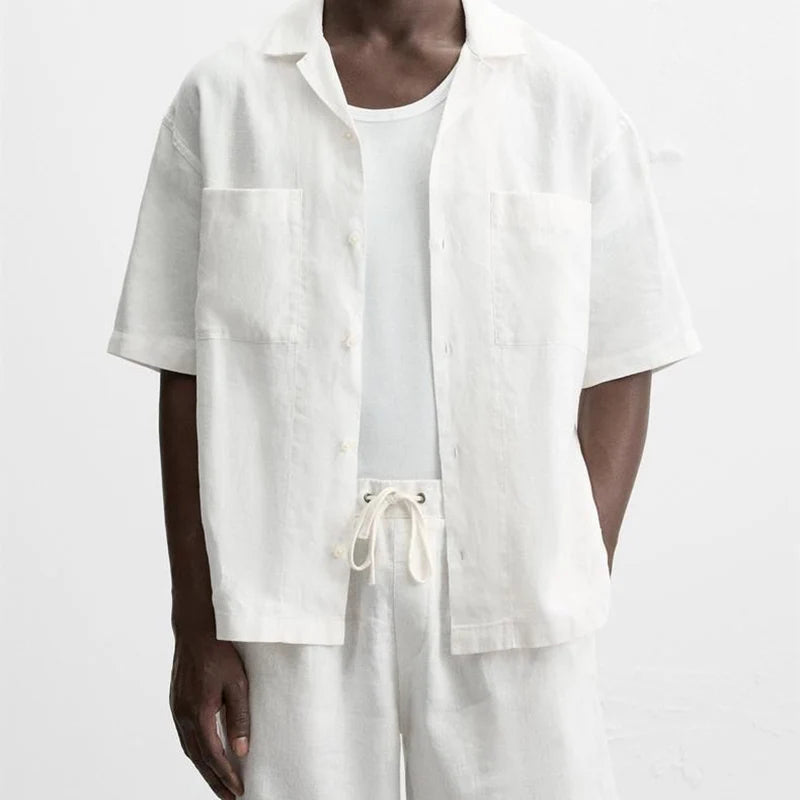 Men’s Tailored Linen Set – Relaxed Shirt & Drawstring Shorts