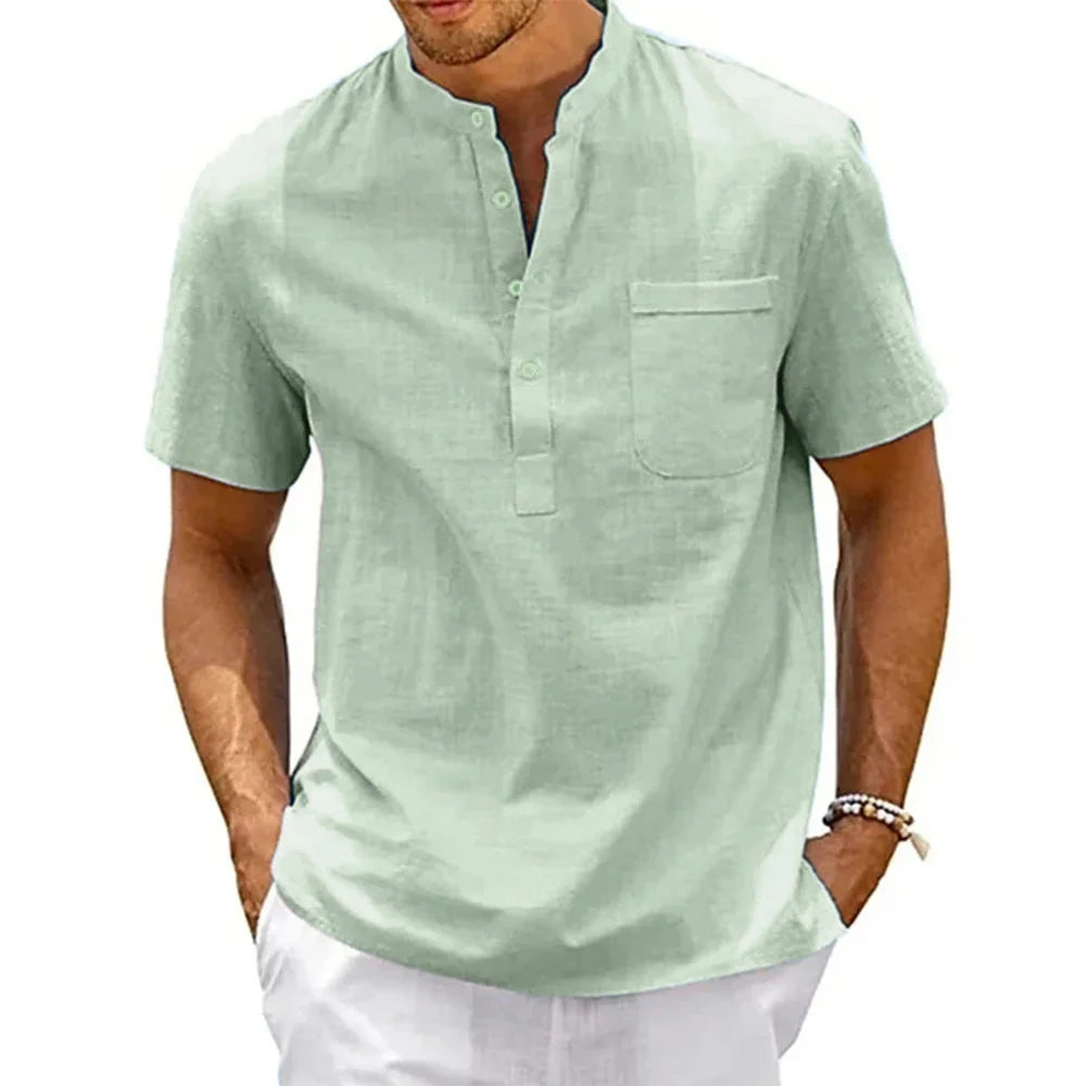 Men’s Linen-Cotton Henley Shirt – Refined Summer Essential