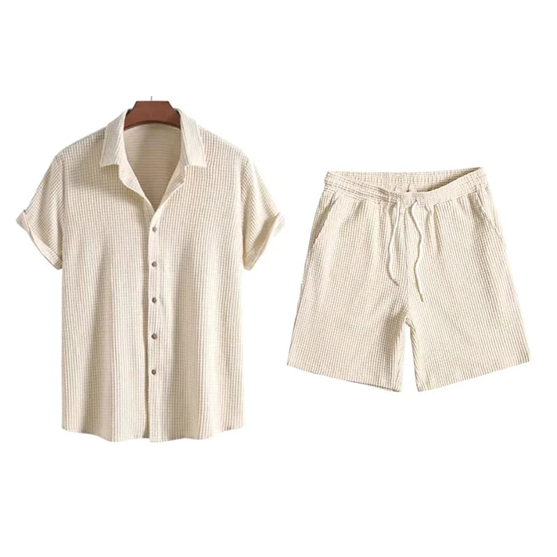 Men’s Woven Summer Set – Textured Shirt & Shorts