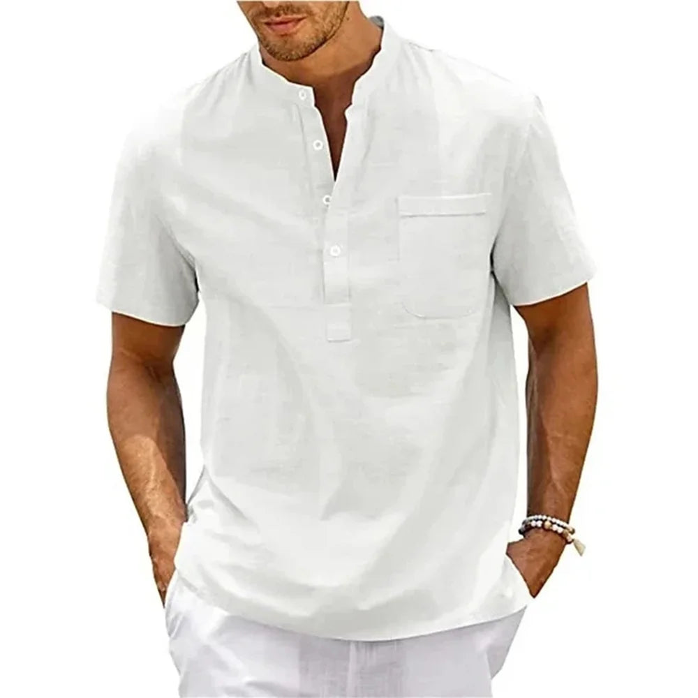 Men’s Linen-Cotton Henley Shirt – Refined Summer Essential