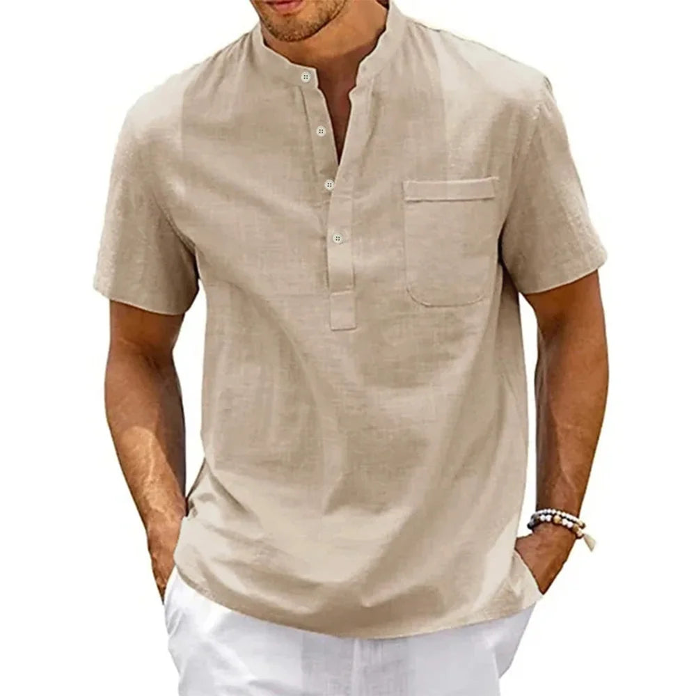 Men’s Linen-Cotton Henley Shirt – Refined Summer Essential